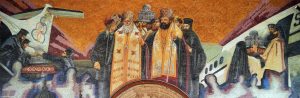 Image depicting fragment of mural mosaic from church in Iasi, Romania.